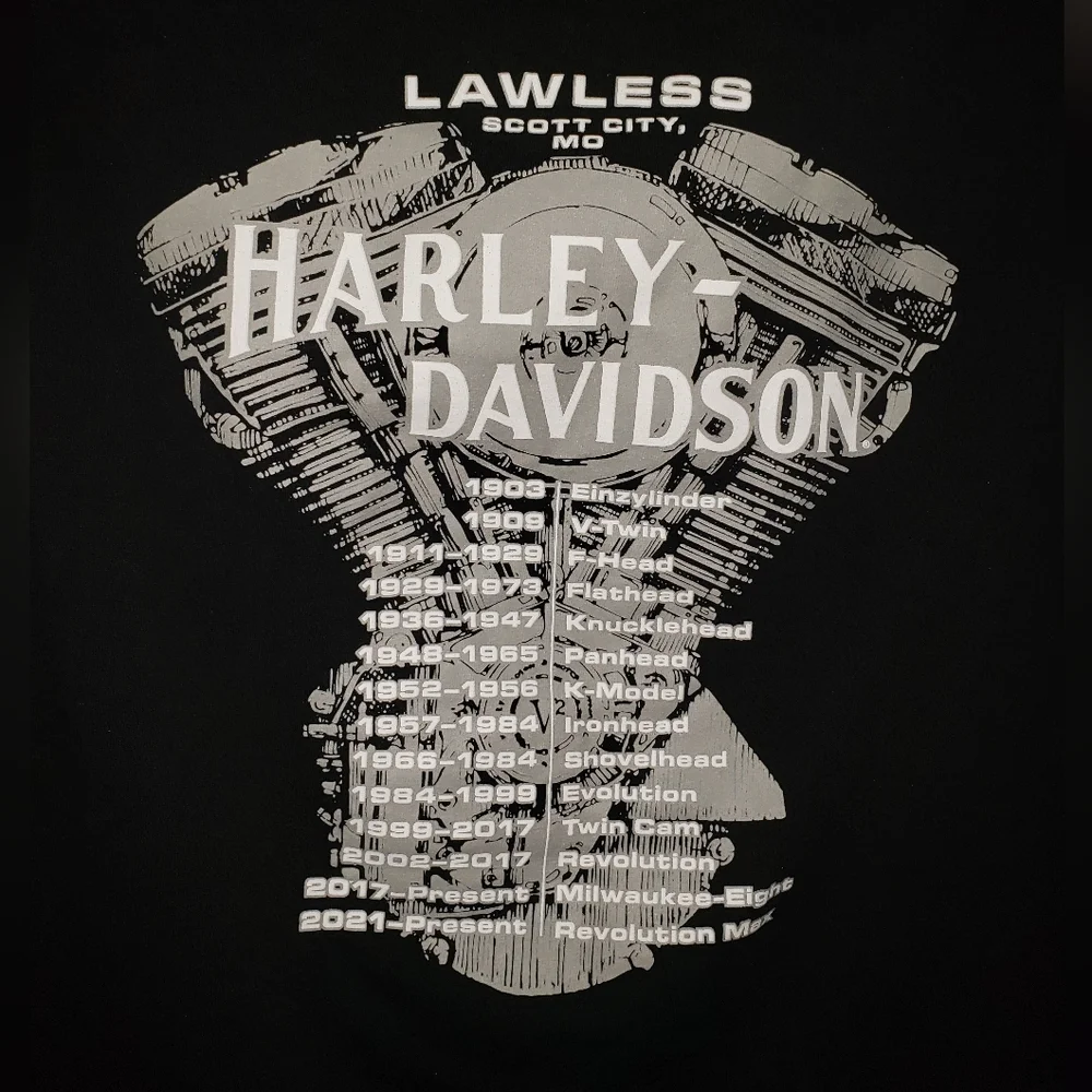 Harley-Davidson EUC Black "Lawless" Scott City MO Men's T-Shirt Size L - Picture 5 of 6